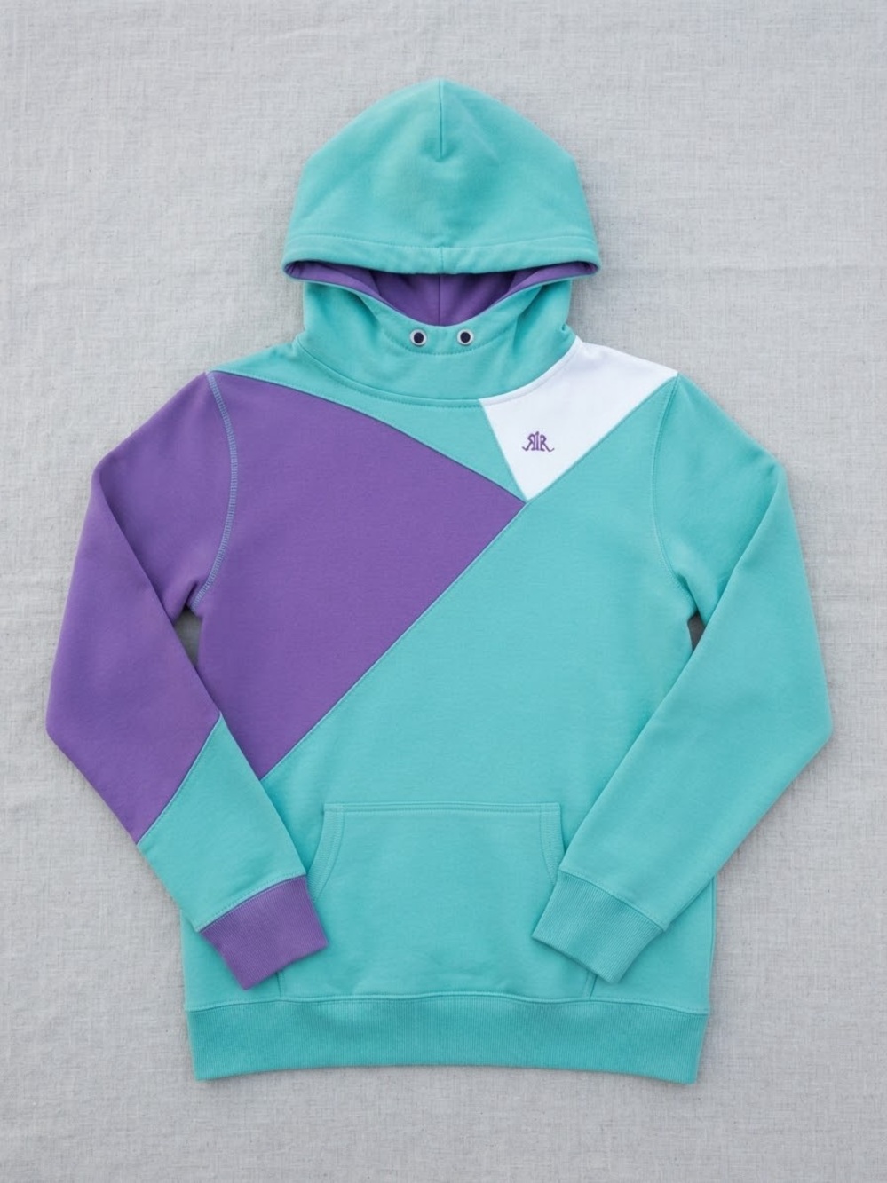 Rock n Rosie Retro Color Block Hoodie - Aqua Teal & Purple M Missing Drawstrings